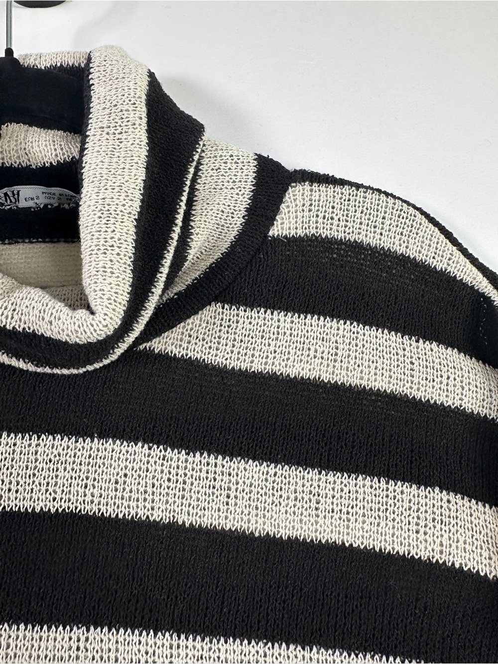 Zara Cream Black Striped Oversized Turtleneck Sweater Size S - Picture 2 of 6